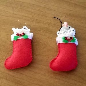 Vintage 70s Handmade Christmas Mouse Decorations Stocking set of 2